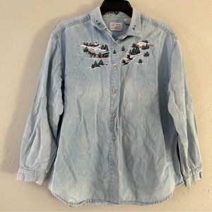 Northern Treasures Vintage Denim Button Down Christmas Winter Casual Medium